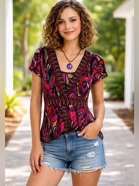 Vintage 2000s Babydoll Surplice Top Medium Y2K Retro V-Neck